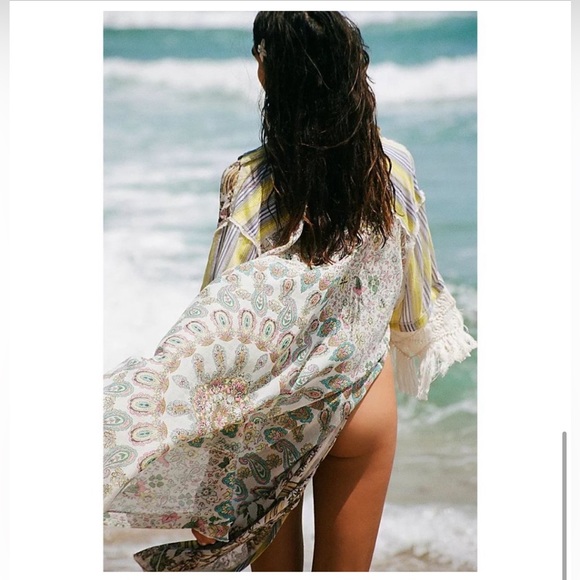 FREE PEOPLE Watching Waves Maxi Shirt / Aquamarine Combo - Picture 6 of 13